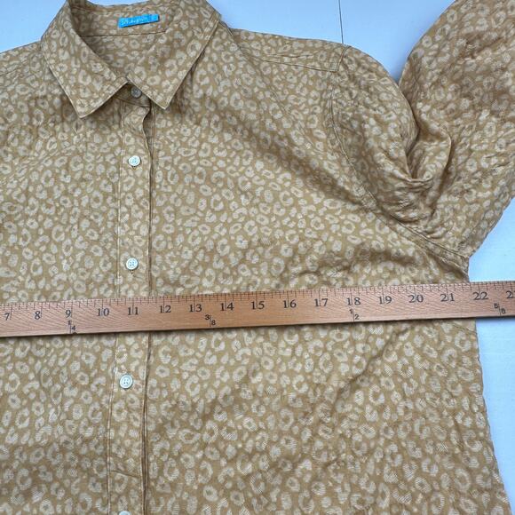 J Mclaughlin Top Womens Large Gold Print Button Down Long Sleeve Preppy Career - Picture 8 of 11